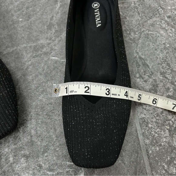 Vivaia Square-Toe V-Cut Flats Black Silver Size 39 US8 Margot Comfort Shoe - Picture 13 of 16